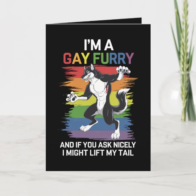 I'm A Gay Furry Fox Rainbow LGBTQ Pride Card (Front)