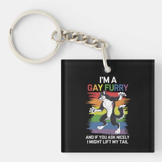 I'm A Gay Furry Fox Rainbow LGBTQ Pride Keychain (Front)