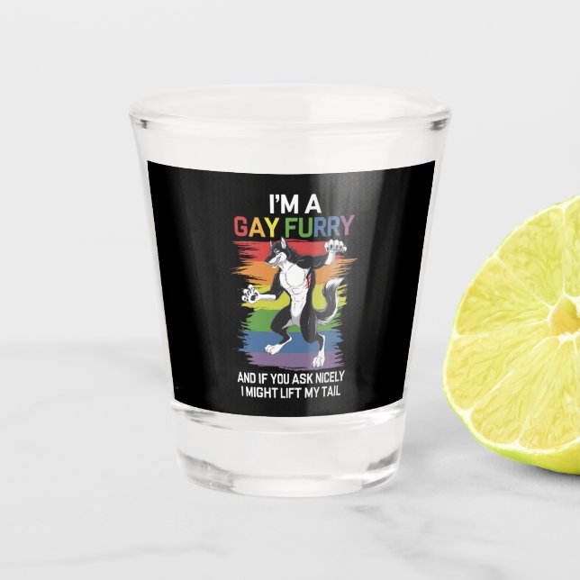 I'm A Gay Furry Fox Rainbow LGBTQ Pride Shot Glass (Front)