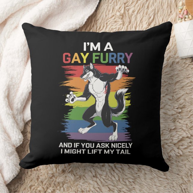 I'm A Gay Furry Fox Rainbow LGBTQ Pride Throw Pillow (Blanket)