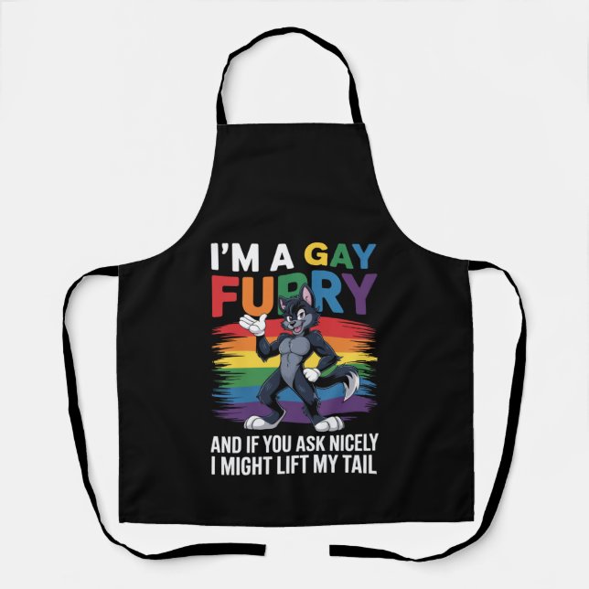 I'm A Gay Furry Rainbow Fox Wolf Pride Month Apron (Front)