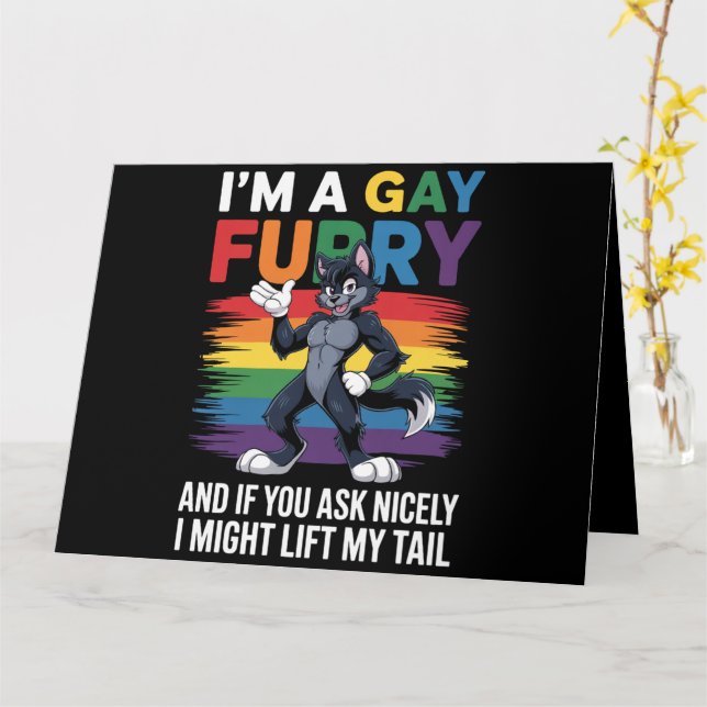 I'm A Gay Furry Rainbow Fox Wolf Pride Month Card (Yellow Flower)