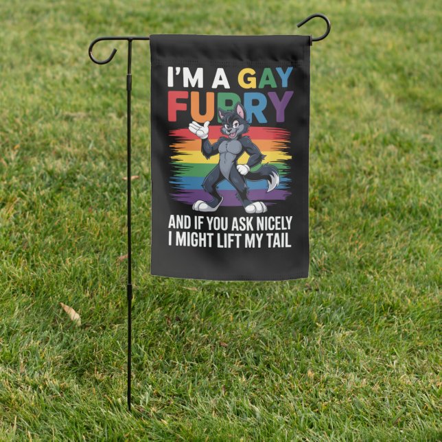 I'm A Gay Furry Rainbow Fox Wolf Pride Month Garden Flag (In SItu)