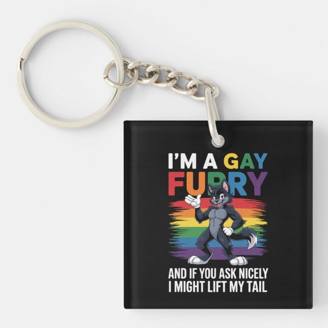 I'm A Gay Furry Rainbow Fox Wolf Pride Month Keychain (Front)