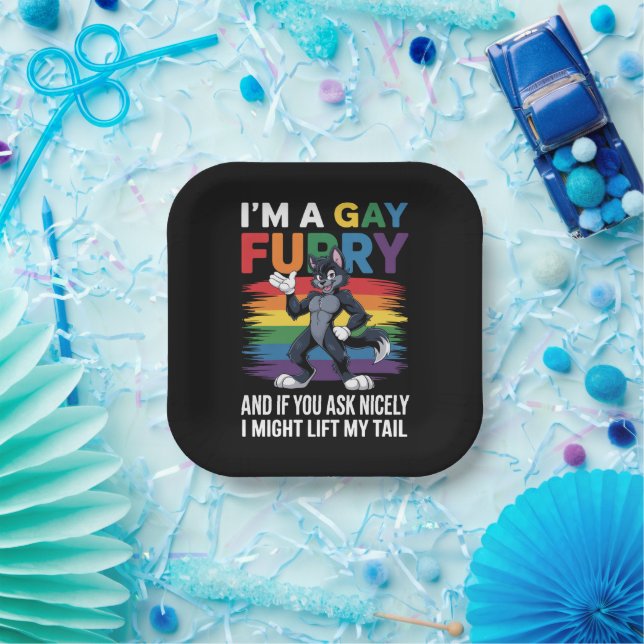 I'm A Gay Furry Rainbow Fox Wolf Pride Month Paper Plates (Party)