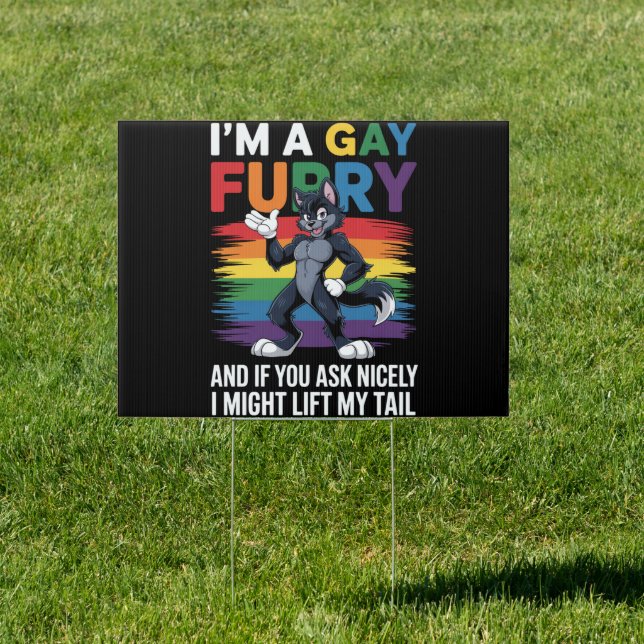 I'm A Gay Furry Rainbow Fox Wolf Pride Month Sign (Insitu)