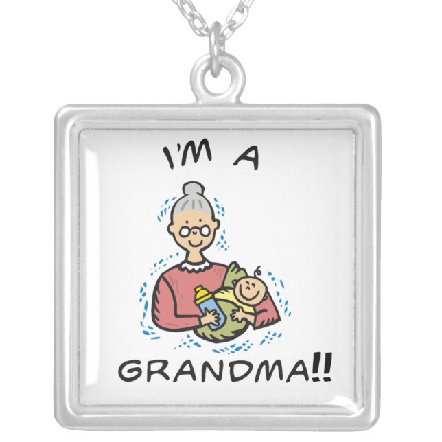 I'm a Grandma-Grandma and Baby Gifts Silver Plated Necklace (Front)