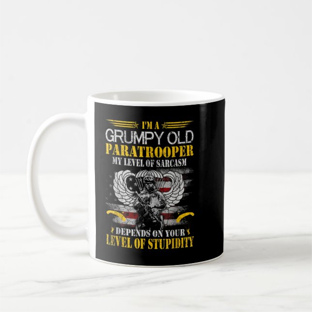 I'm A Grumpy Old Paratrooper Flag Tshirt, Veterans Coffee Mug (Left)