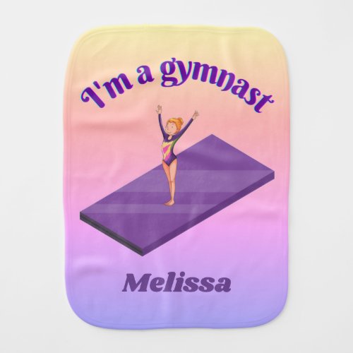 Im A Gymnast _ Girl w Leotard on Purple Gym Mat  Baby Burp Cloth