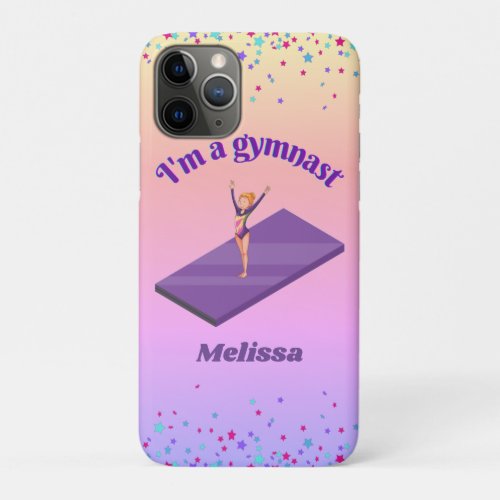 Im A Gymnast _ Girl w Leotard on Purple Gym Mat  iPhone 11 Pro Case