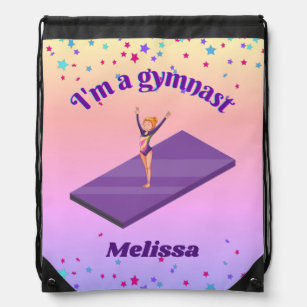 I'm A Gymnast - Girl w/ Leotard on Purple Gym Mat  Drawstring Bag