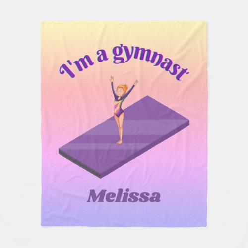 Im A Gymnast _ Girl w Leotard on Purple Gym Mat  Fleece Blanket