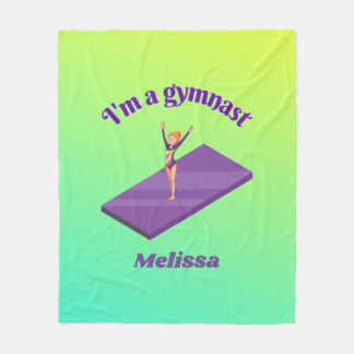 I'm A Gymnast - Girl w/ Leotard on Purple Gym Mat  Fleece Blanket