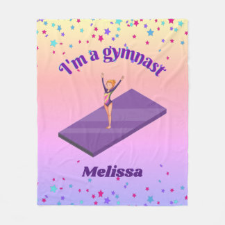 I'm A Gymnast - Girl w/ Leotard on Purple Gym Mat  Fleece Blanket
