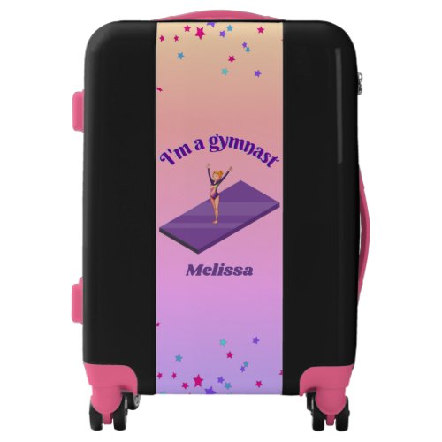 Im A Gymnast _ Girl w Leotard on Purple Gym Mat  Luggage