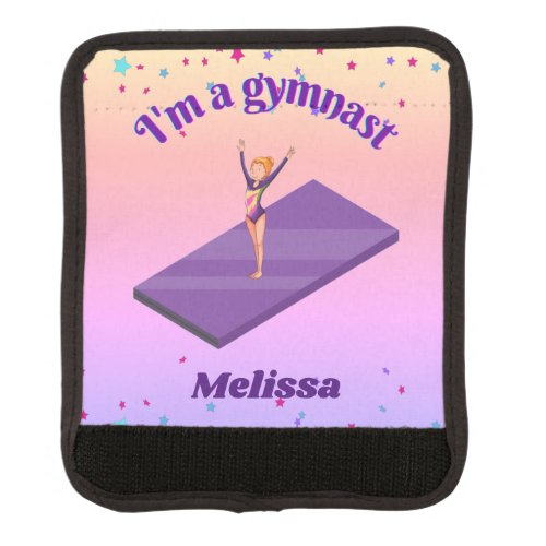 Im A Gymnast _ Girl w Leotard on Purple Gym Mat  Luggage Handle Wrap