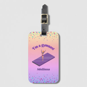 I'm A Gymnast - Girl w/ Leotard on Purple Gym Mat Luggage Tag
