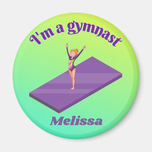 I'm A Gymnast - Girl w/ Leotard on Purple Gym Mat  Magnet (Front)