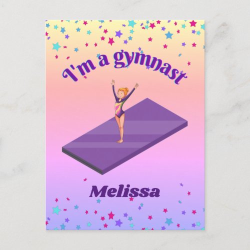 Im A Gymnast _ Girl w Leotard on Purple Gym Mat  Postcard