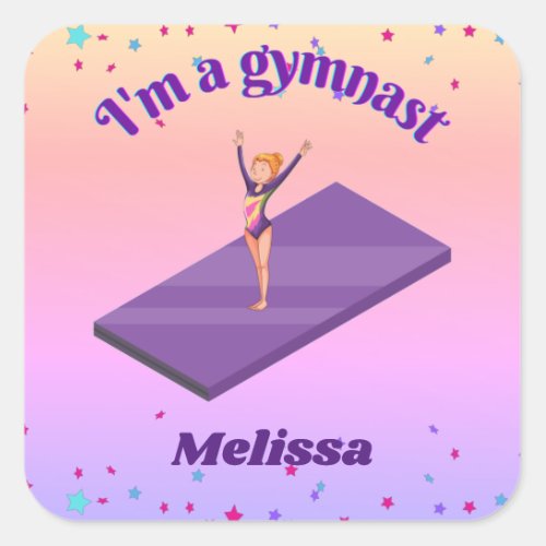 Im A Gymnast _ Girl w Leotard on Purple Gym Mat  Square Sticker