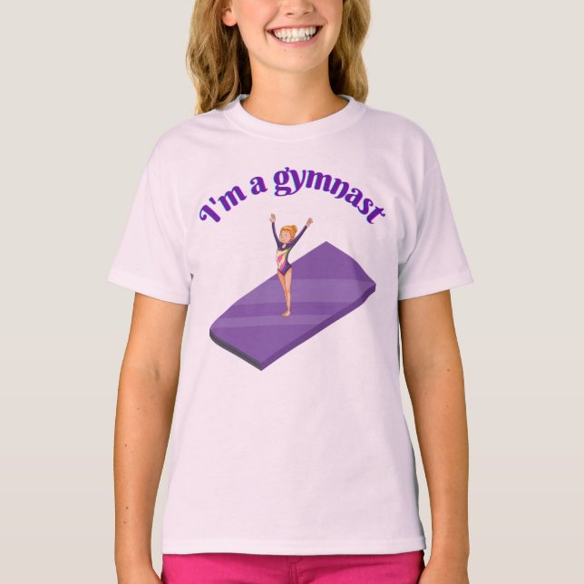 I'm A Gymnast - Girl w/ Leotard on Purple Gym Mat T-Shirt (Front)