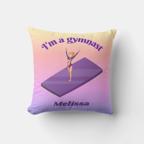 Im A Gymnast _ Girl w Leotard on Purple Gym Mat  Throw Pillow
