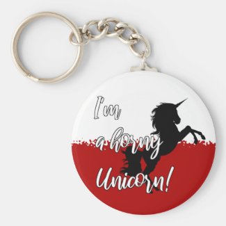 I'm a Horny Unicorn, red white and black colors Keychain