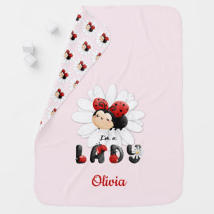 I'm a Lady Cute Ladybug Ladybird Name Pink Baby Blanket