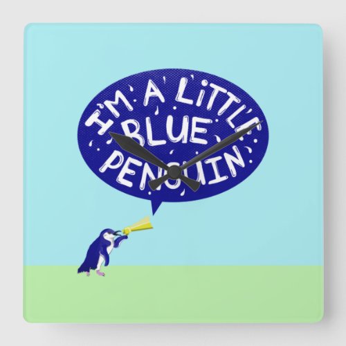 Im a little blue penguin square wall clock