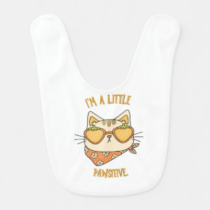 "I'm a Little Pawsitive" Cat with Strawberry Sungl Baby Bib