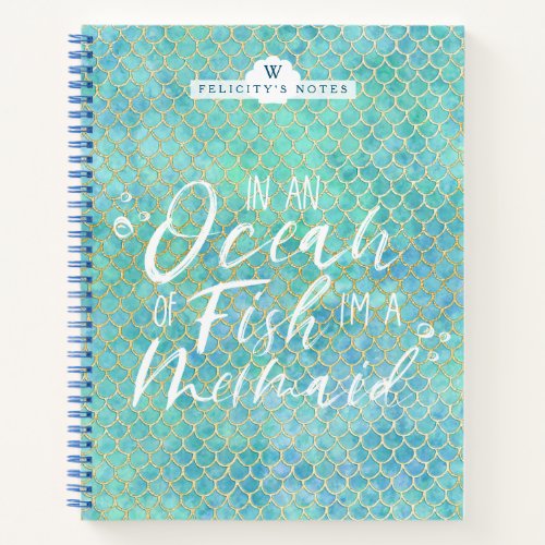 Im a Mermaid  Aqua  Gold Mermaid Scale Pattern Notebook