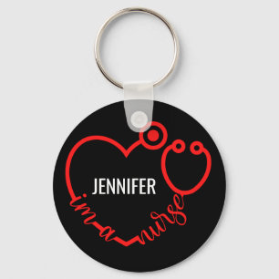 I'm A Nurse Stethoscope Heart Custom Gift Birthday Keychain