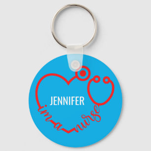 I'm A Nurse Stethoscope Heart Custom Gift Birthday Keychain