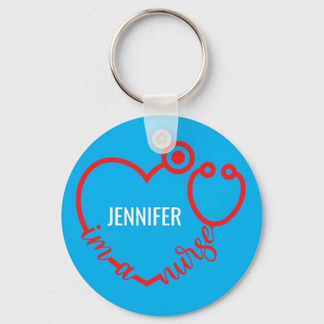 I'm A Nurse Stethoscope Heart Custom Gift Birthday Keychain (Front)