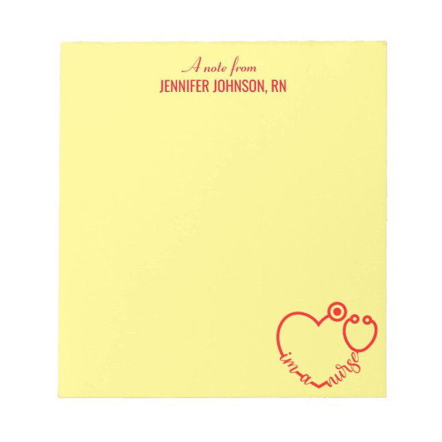 I'm A Nurse Stethoscope Personalized Name Elegant  Notepad (Front)