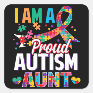 I'm a Proud Autism Aunt Autism Awareness Puzzle Pi Square Sticker
