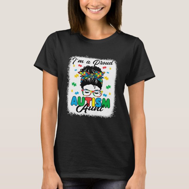I'm A Proud Autism Aunt Love Heart Autism Awarenes T-Shirt (Front)