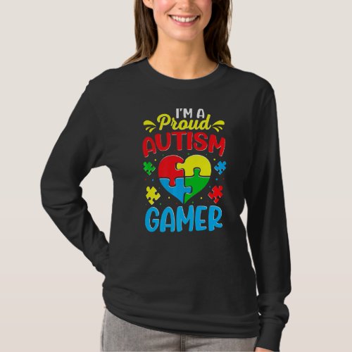 Im A Proud Autism Gamer Kids Youth Heart Autism A T_Shirt
