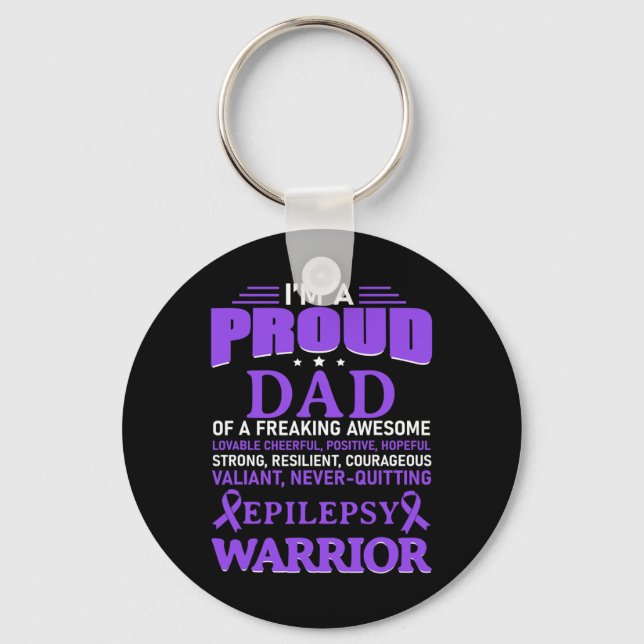 I'm A Proud Dad Epilepsy Awareness Purple Ribbon M Keychain (Front)