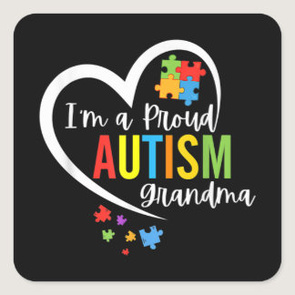 I'm A Proud Grandma Love Heart Autism Awareness Pu Square Sticker