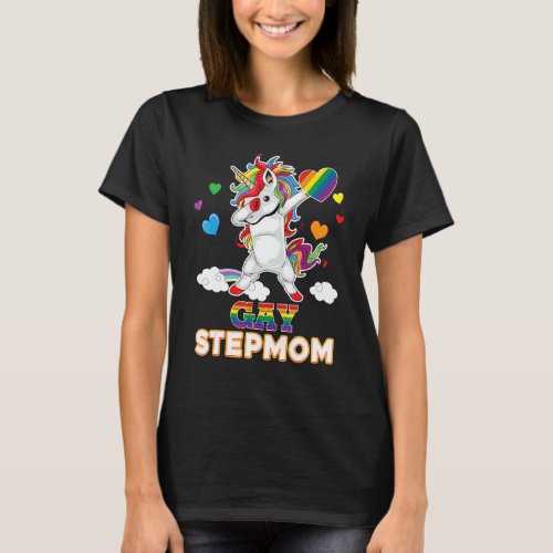 Im A Proud Lgbt Gay Stepmom Pride Dabbing Unicorn T_Shirt