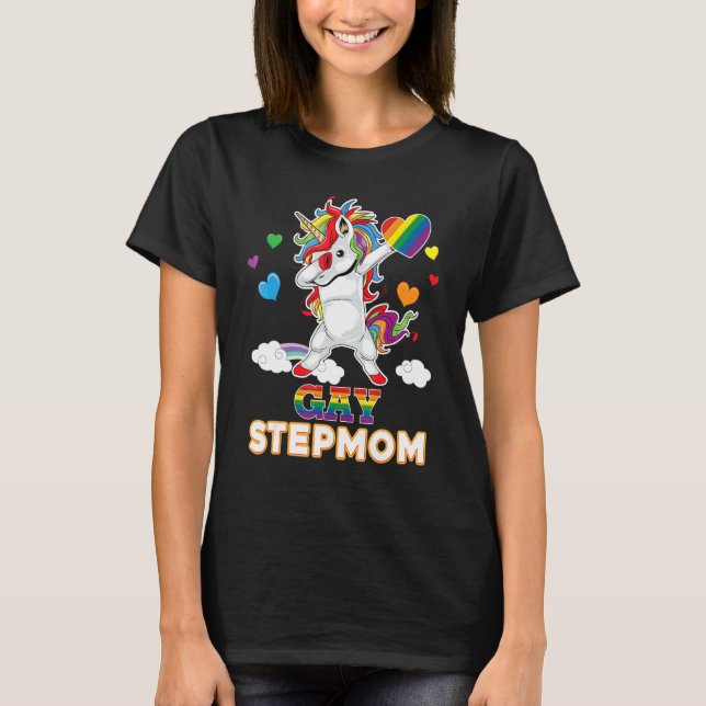 I'm A Proud Lgbt Gay Stepmom Pride Dabbing Unicorn T-Shirt (Front)