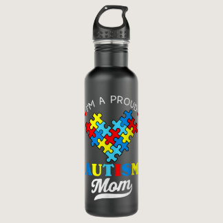 I'm A Proud Mom Autism Awareness Autistic Heart So Stainless Steel Water Bottle