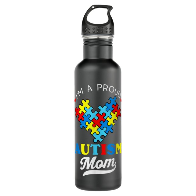I'm A Proud Mom Autism Awareness Autistic Heart So Stainless Steel Water Bottle (Front)