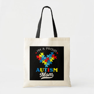 I'm A Proud Mom Autism Awareness Autistic Heart Tote Bag