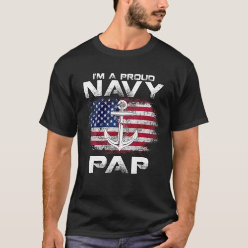 Im A Proud Navy Pap With American Flag Veteran Gi T_Shirt