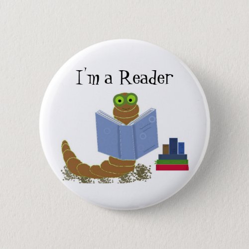 Im a Reader Book Worm Button