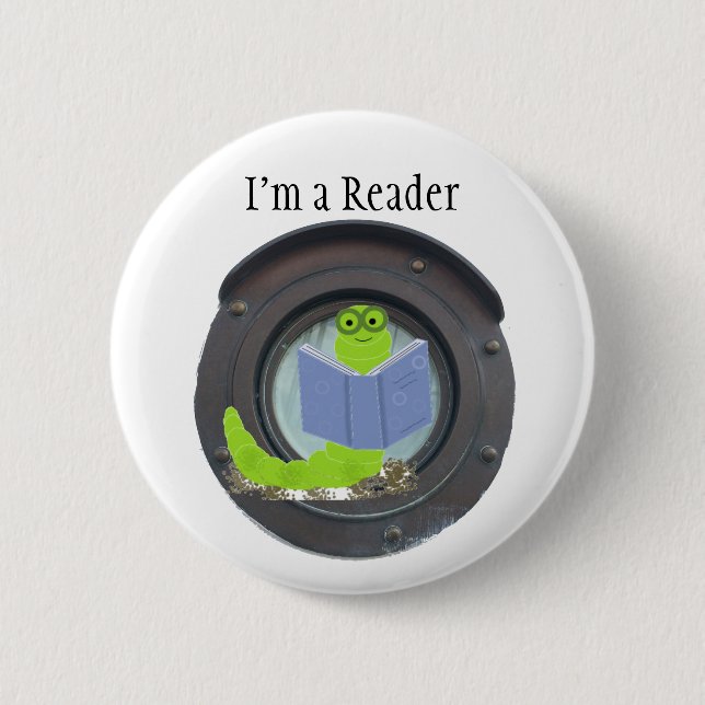 I'm a Reader, Bookworm Button (Front)