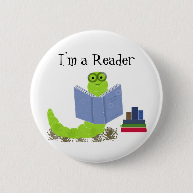 I'm a Reader, Bookworm Button (Front)