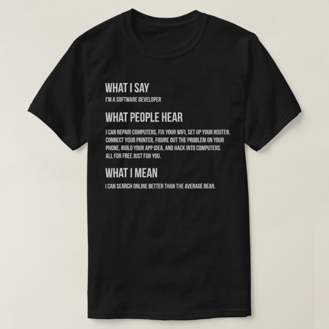 Im a Software Developer  What I Say What I Mean  T-Shirt (Design Front)
